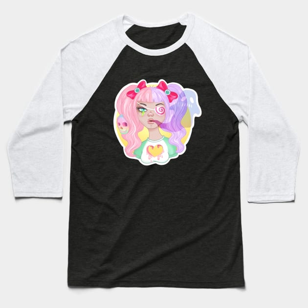 Candy Crusher Baseball T-Shirt by weird cat